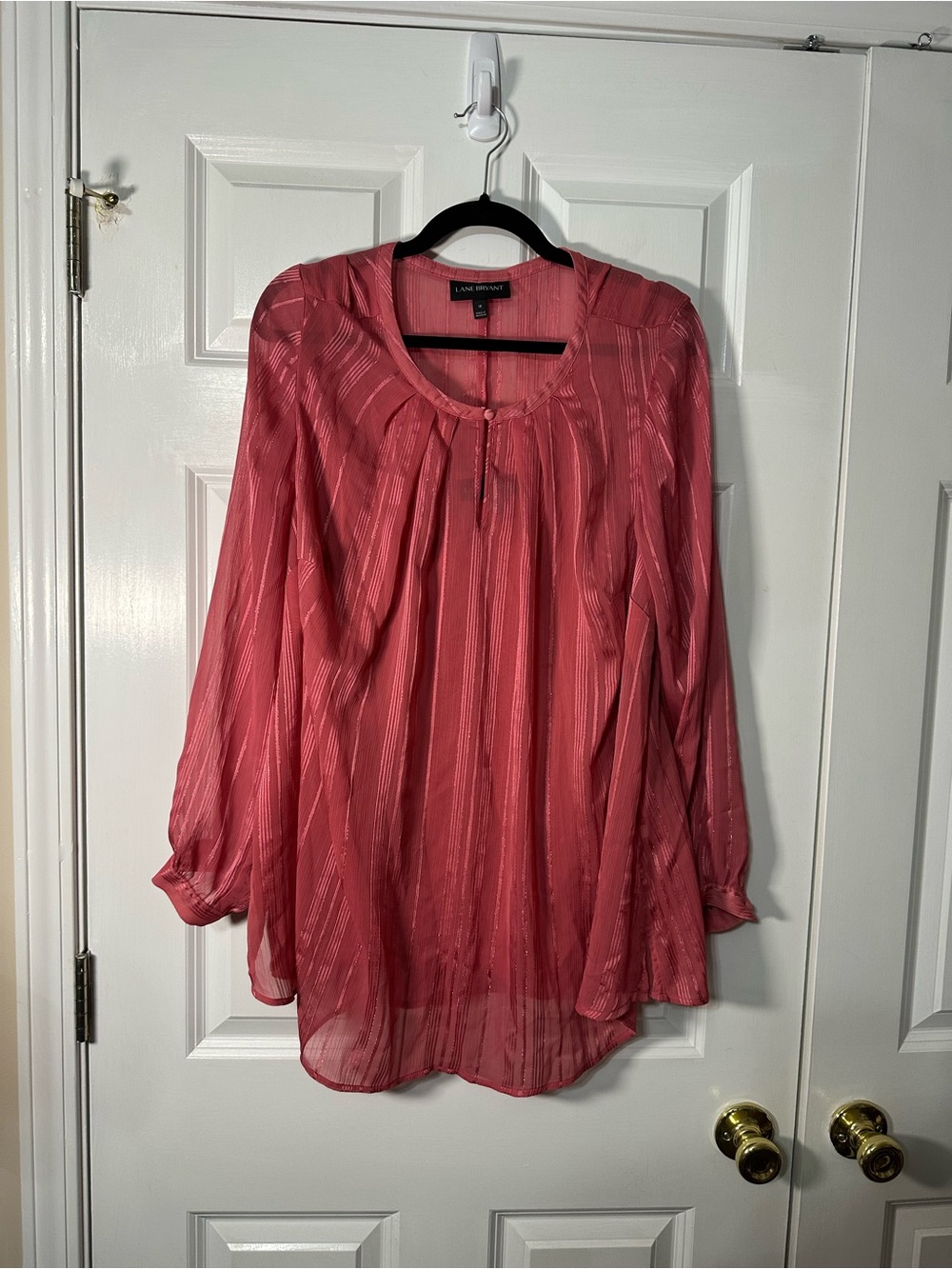 Lane Bryant Coral-Pink Sheer Pleated Long Sleeve Blouse